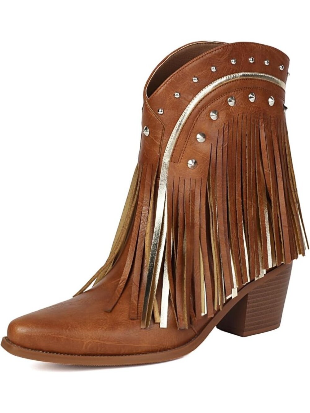 Women's Brown Polyurethane Pointed Toe Cowgirl Sparkly Rhinestone Fashion Boot